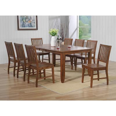 Extendable Dining Table Set for 8 - 72" Rectangular Table with Sideboard - Amish Brown Finish