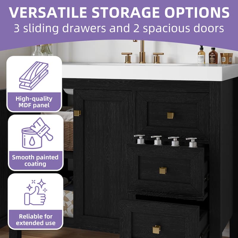 Moasis 36"/42" Bathroom Vanity with Sink Set and 2 Soft-Closing Doors & 3 Drawers