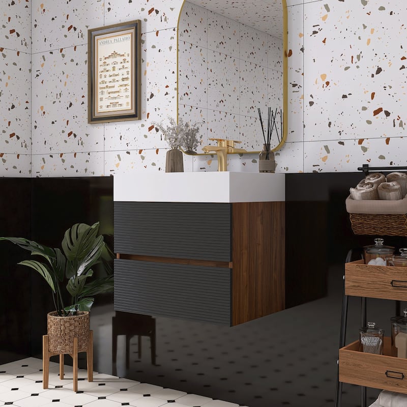 Wall Mounted Bathroom Vanity with Solid Surface Sink and Soft Drawers