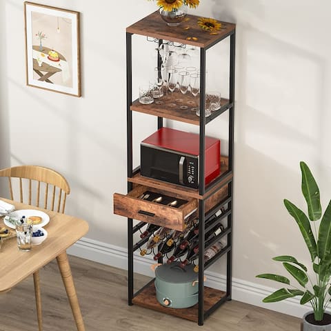 Tall Wine Rack with 15 Bottle Holder and Glass Storage,Wine Bar Cabinet