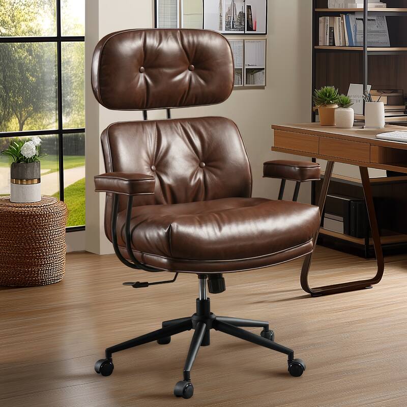 OVIOS PU Leather Ergonomic Lumbar Support Office Chair Desk Chair - Coffee