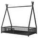 preview thumbnail 9 of 18, Kid Bed Frame House-Shaped Metal Twin Platform Bed with Triangle Structure and Guardrail