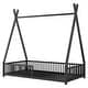 preview thumbnail 21 of 24, Twin Size Metal House Platform Bed with Triangle Structure and Guardrail for Kids, Boys and Girls