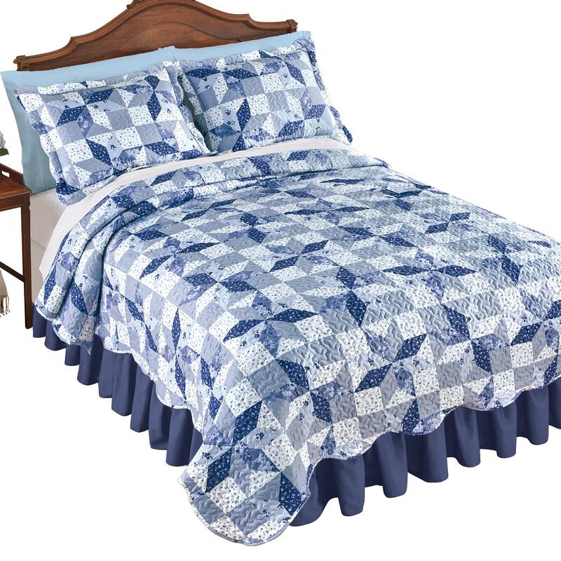 Lovely Evening Star Floral Patchwork Scalloped Edge Quilt Bed Bath