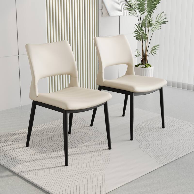 Modern Minimalist Pu Leather Dining Chairs Set Of 2, Comfortable Backrest Design, Metal Leg Support, Suitable For Restaurants
