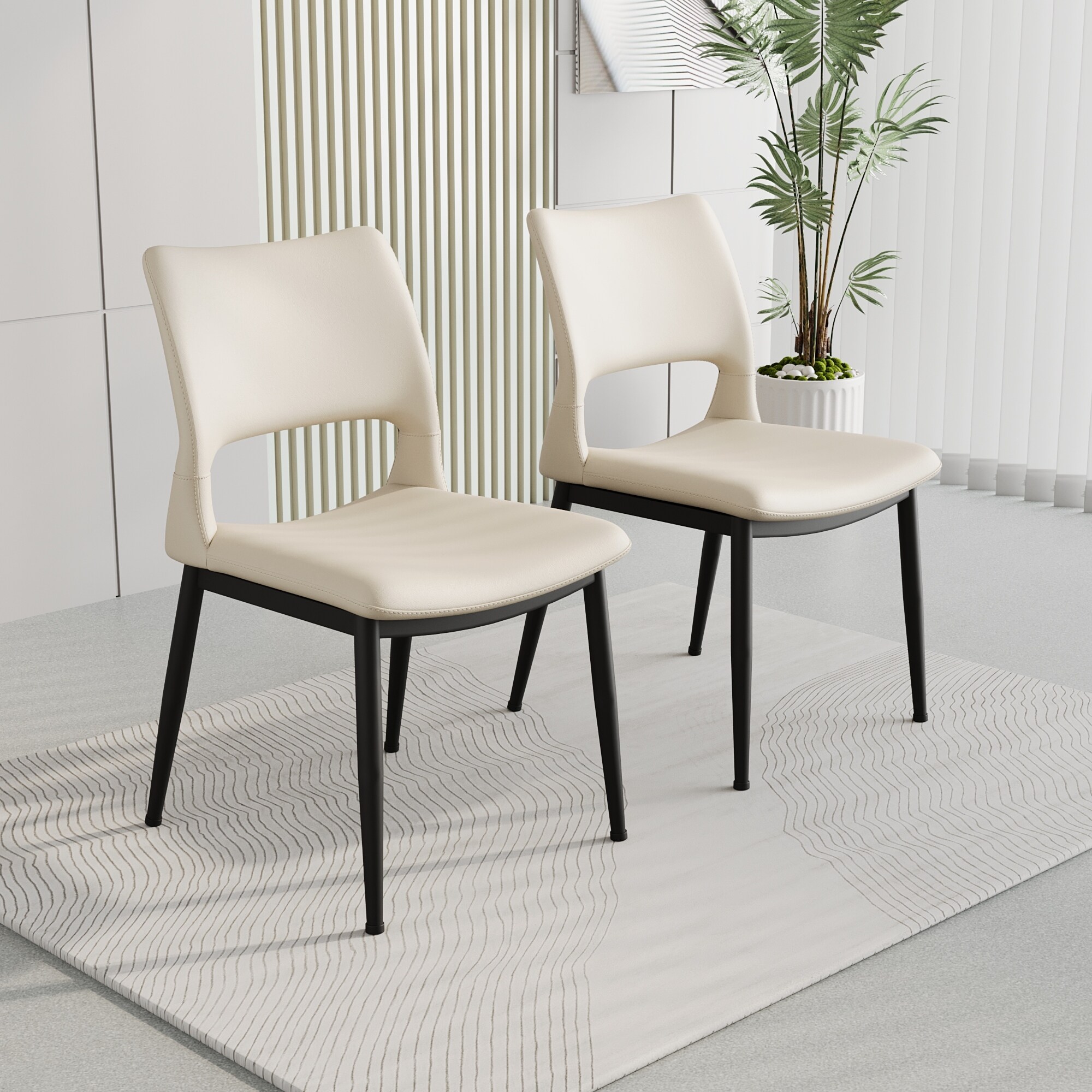 Modern minimalist white PU leather Dining Chairs Set of 2