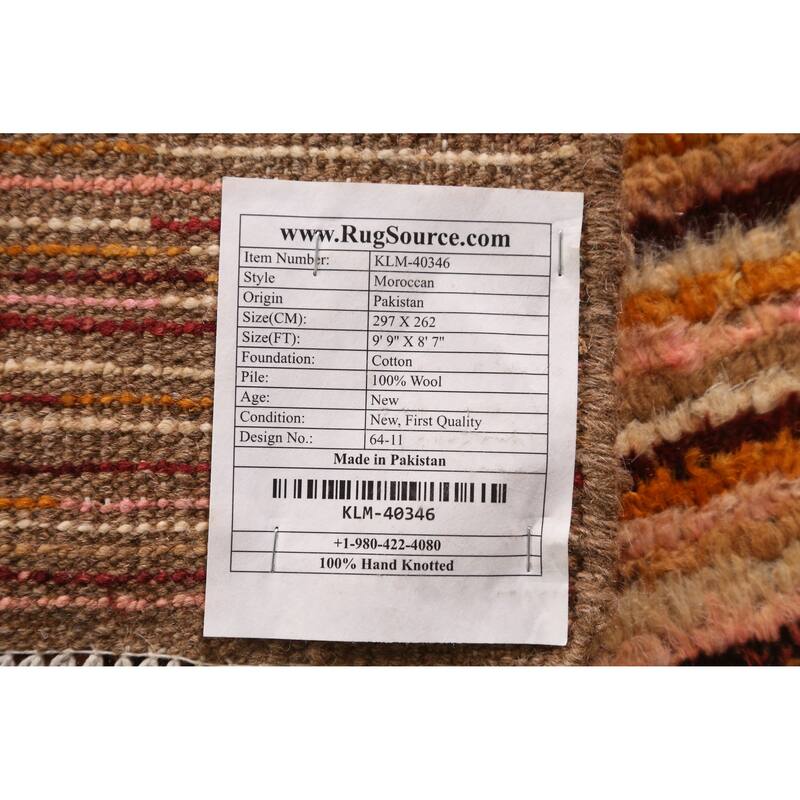 Geometric Orange Moroccan Oriental Rug Handmade Wool Carpet - 8'7" x 9'9"