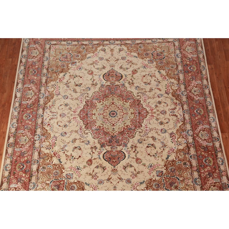 Vegetable Dye Tabriz Chinese Area Rug Handmade Wool And Silk Carpet - 8'0"x 9'11"