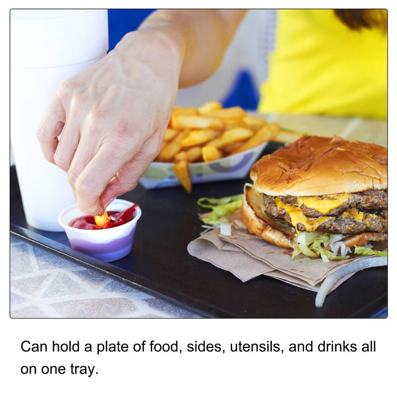 14x11" Fast Food Tray, 2 Pack PP Plastic Rectangle Serving Tray, Black