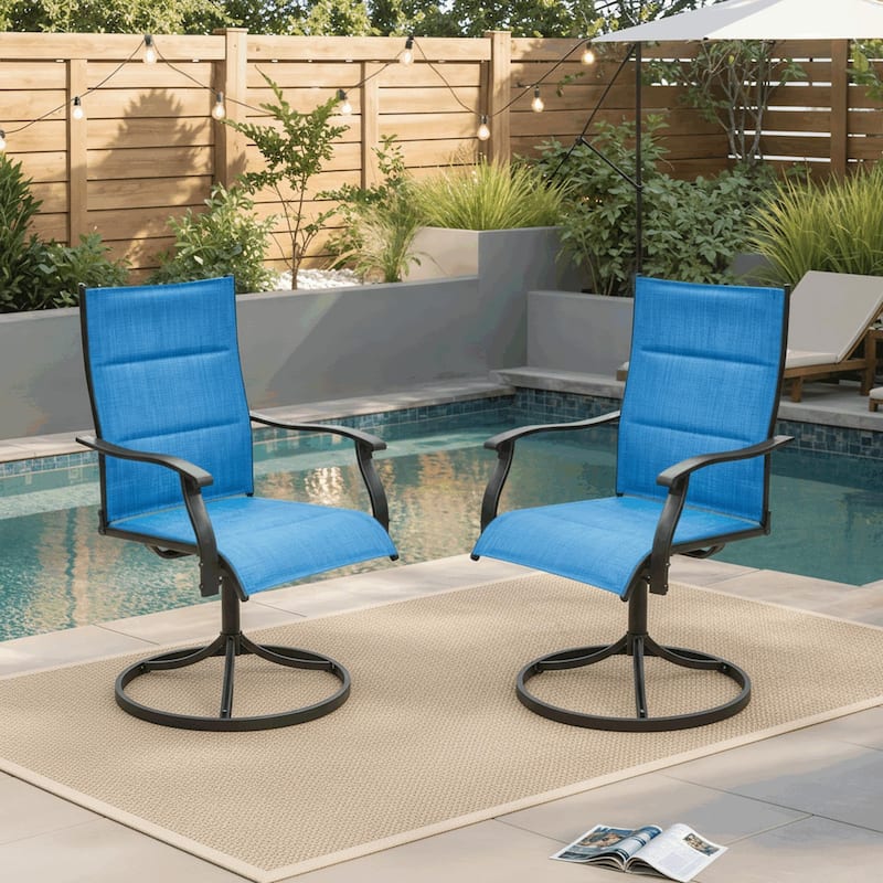 EROMMY Outdoor Swivel Patio Chairs 2/4 Pack, High-Back Textilene Dining Rocker Chairs with Metal Frame - 2 Piece - Blue