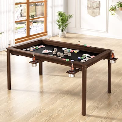 VEIKOUS Multifunctional Rubberwood Game Table, 4-in-1 Gaming & Dining Table with Cup Holders & Storage