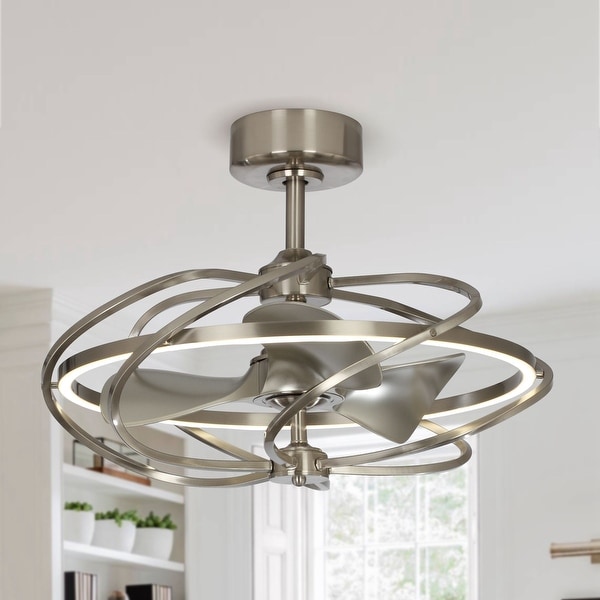 Satin Nickel 27-in Reversible 3-Blade LED Fandelier Ceiling Fan. Opens flyout.