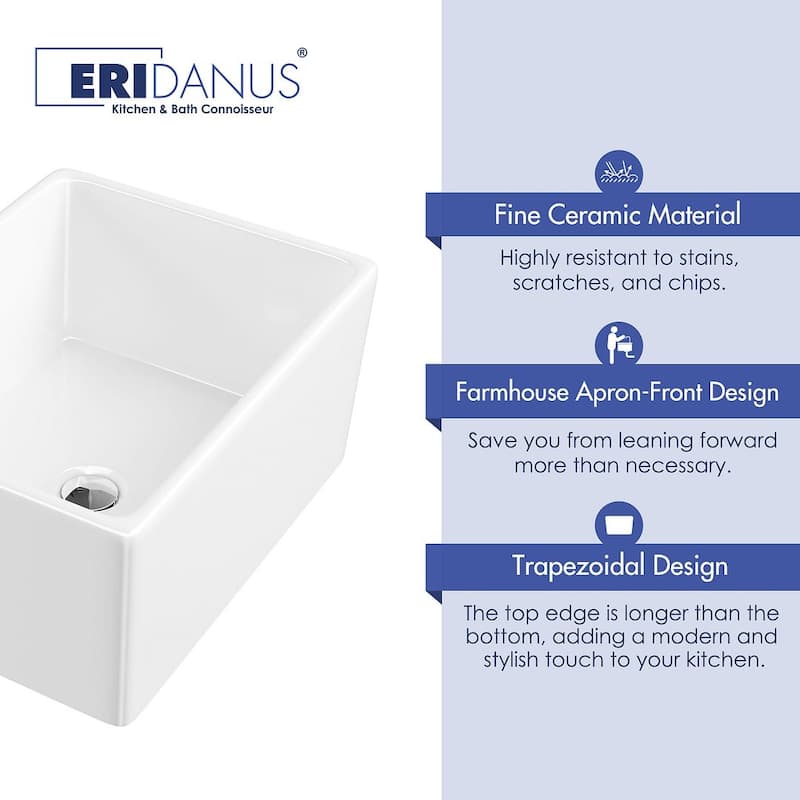 Eridanus Denbigh Farmhouse Apron 21" x 16" Crisp White Prep Sink