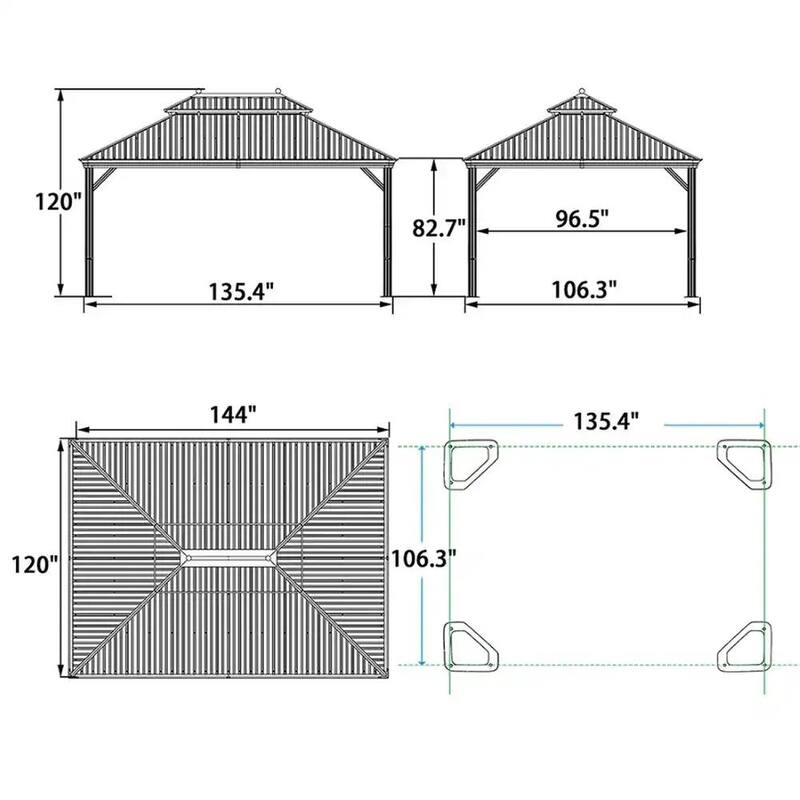 PURPLE LEAF Outdoor Gazebo Aluminum Frame Galvanized Steel Hardtop Gazebo