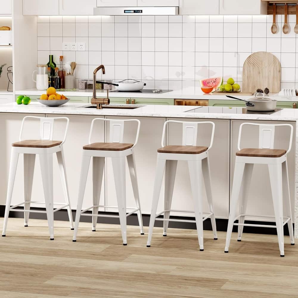 Counter & Bar Stools with Metal Frame Kitchen Stools with Low Back Kitchen Bar Furniture Stools with Square Wooden Seat