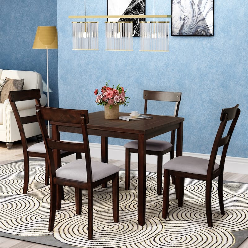 5Piece Classic Pine Wood Dining Sets, Square Table with Tapered Base