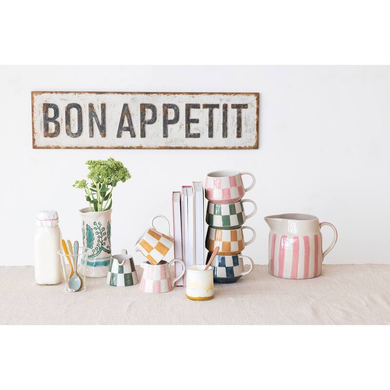 Stoneware Mug Set with Checkered Patterns - 4.8"L x 3.4"W x 3.3"H