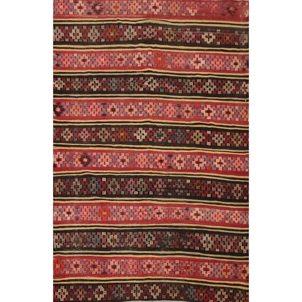 Hand Woven Oriental 100% Wool Carpet Southwestern Tribal Multi-Colored Kilim Area Rug - 9' 0'' X 6' 1''
