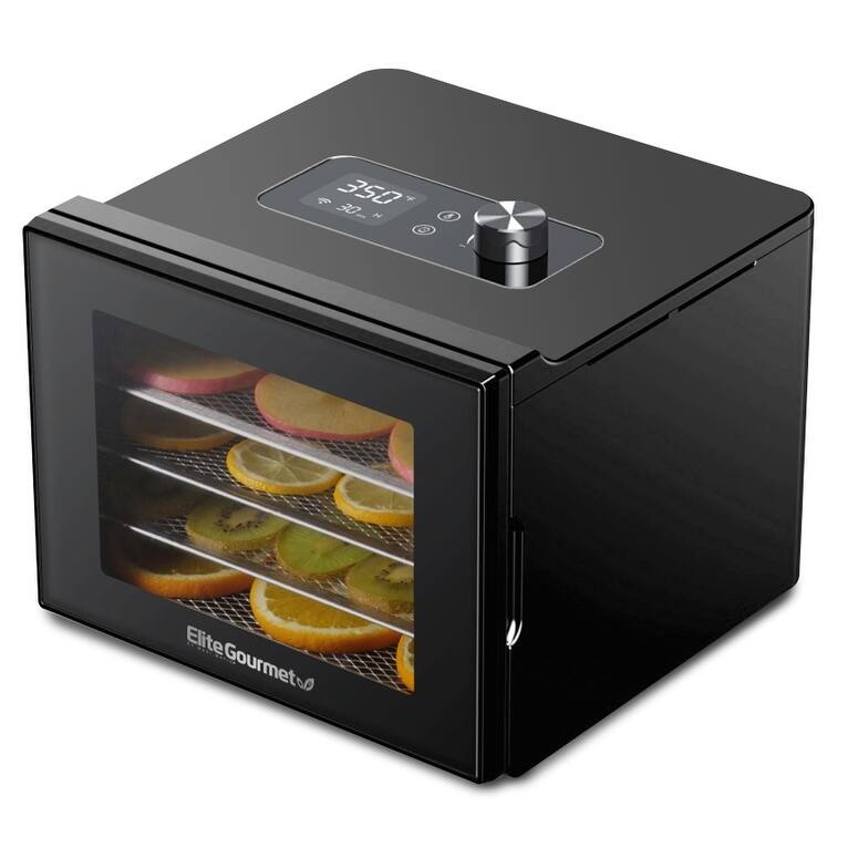 Elite Gourmet Digital Food Dehydrator with 4 Stainless Steel Trays, Black