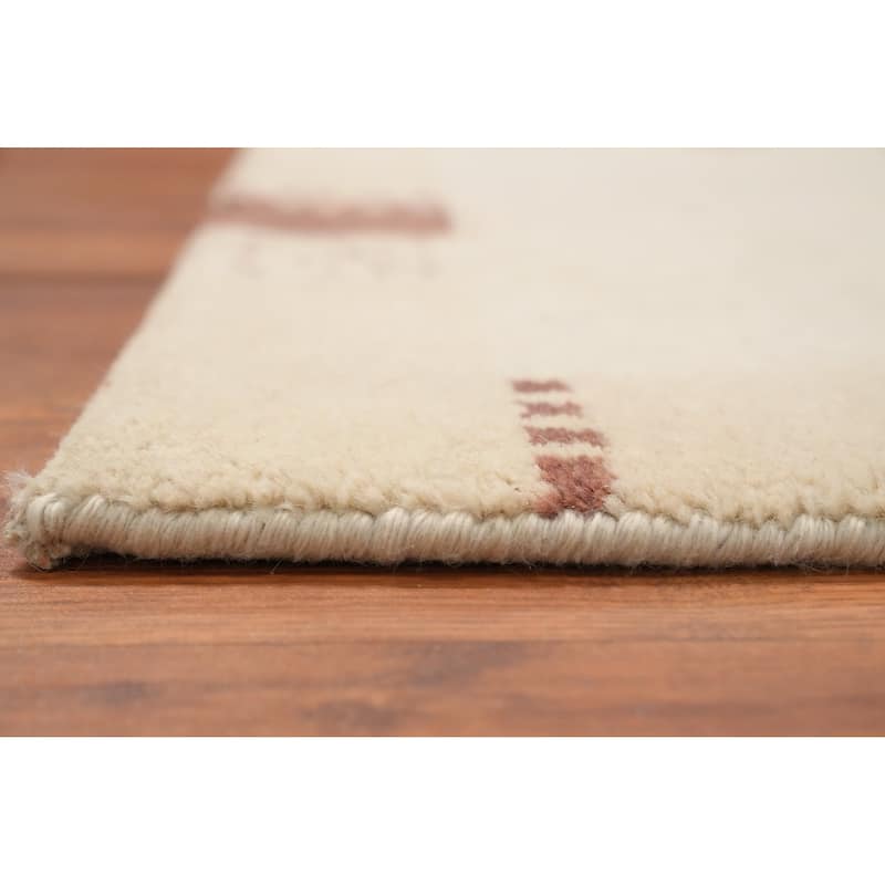 Hand Knotted Oriental 100% Wool Carpet Modern Geometric Beige & Ivories Gabbeh Area Rug - 3' 11'' X 2' 1''
