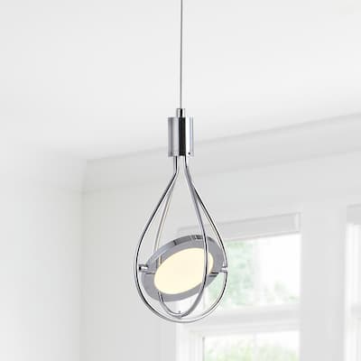Scribble 5.5" Adjustable Modern Integrated 1-Light Cluster LED Metal Pendant, Chrome by JONATHAN Y