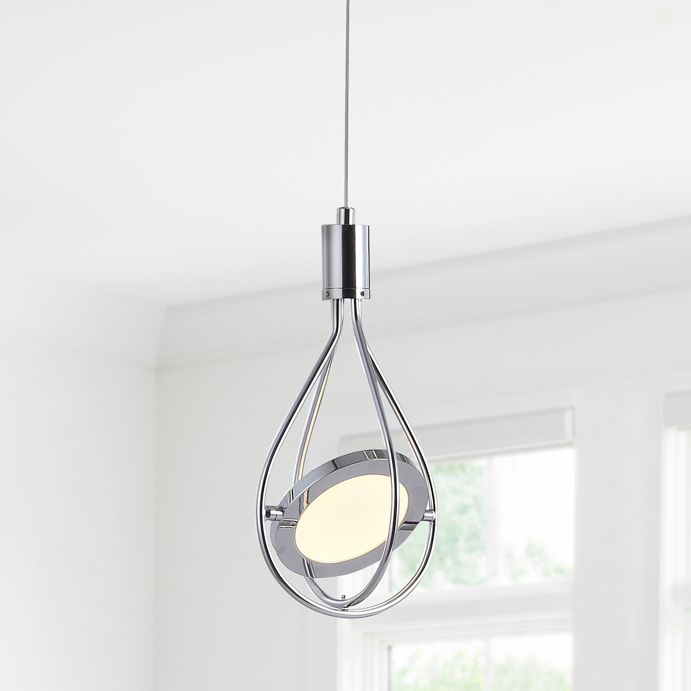 JONATHAN Y Scribble 5.5" Adjustable Modern Integrated 1-Light Cluster LED Metal Pendant, Chrome
