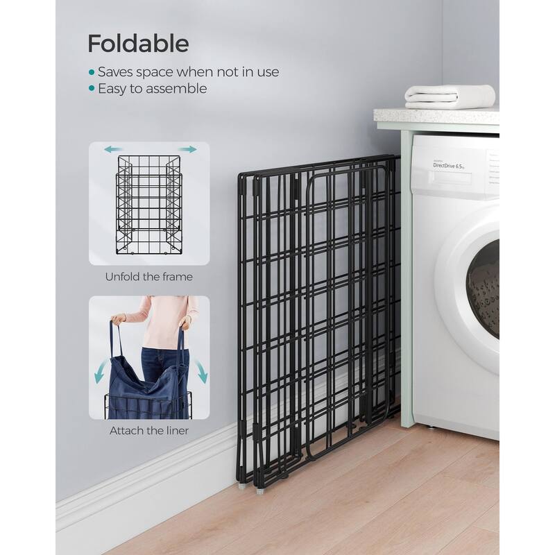 Laundry Hamper, 23.8 Gal (90L) Laundry Basket, Collapsible Clothes Hamper, Removable and Washable Liner, Metal Wire Frame