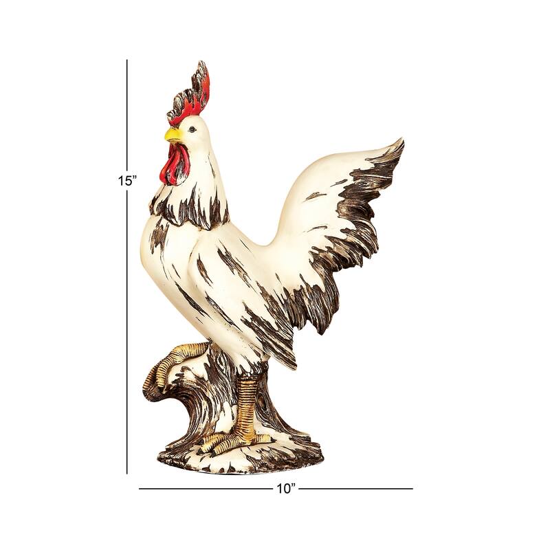 White Polystone Indoor Outdoor Rooster Decorative Garden Sculpture