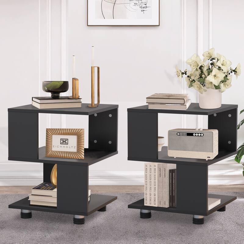2-Tier Magic Cube Nightstand Hollow Rectangle Design Set of 2 - Black Set of 2 - 2-drawer