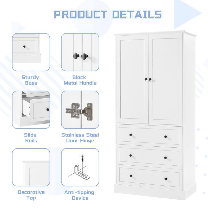 69.2" Free Standing Bathroom Storage Cabinet Tall Linen Tower White Organizer with 3 Large Drawers