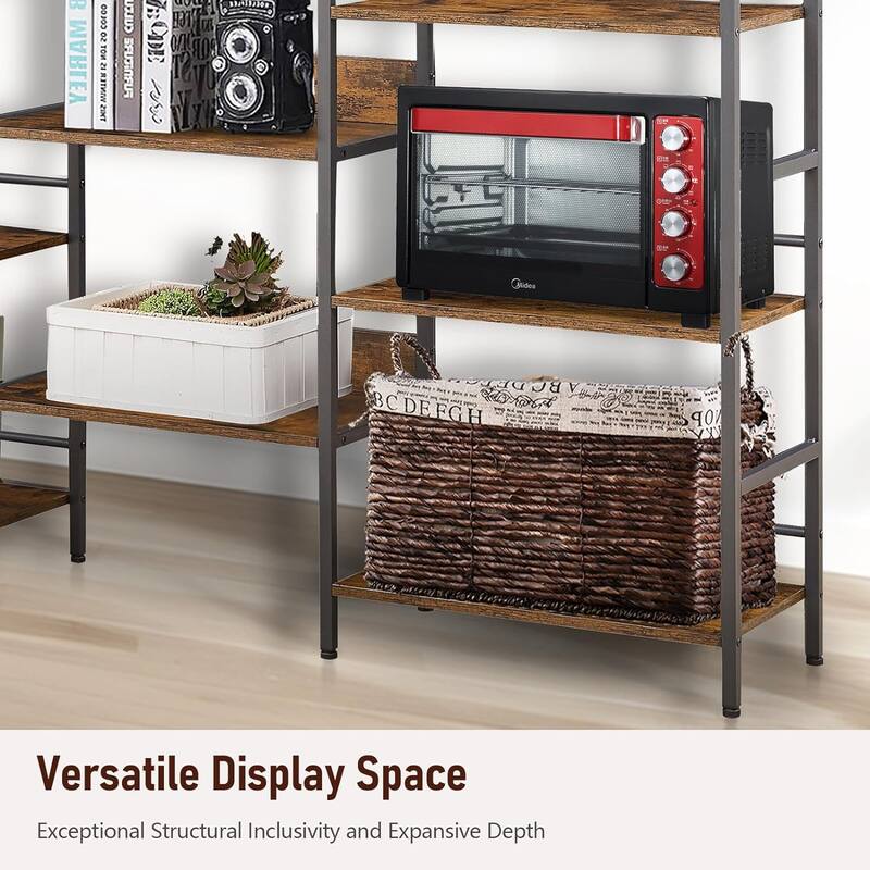 5 Tier Bookshelf Triple Wide Industrial Bookshelves and Bookcases, Large Open Display Shelf