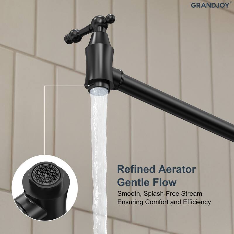 GRANDJOY Wall‑Mount Pot Filler Faucet with Dual Handle Control,High Flow Cold Water Faucet for Stove, Foldable Design
