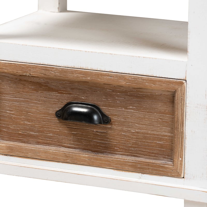 Baxton Studio Glynn Rustic Farmhouse Weathered Two-Tone White and Oak Brown Finished Wood 1-Drawer End Table