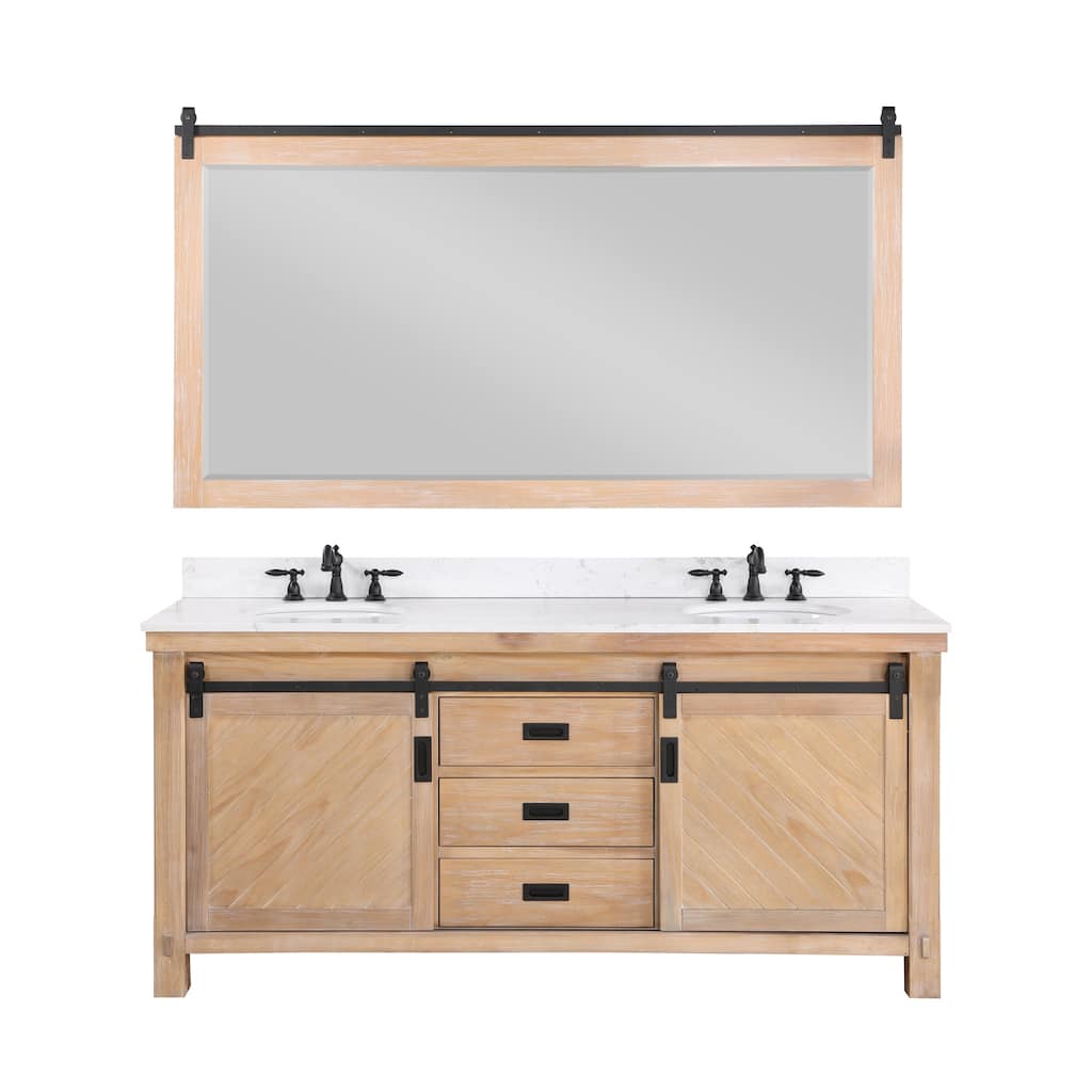 Cortes 72" Bath Vanity in Weathered Pine with Countertop and Mirror
