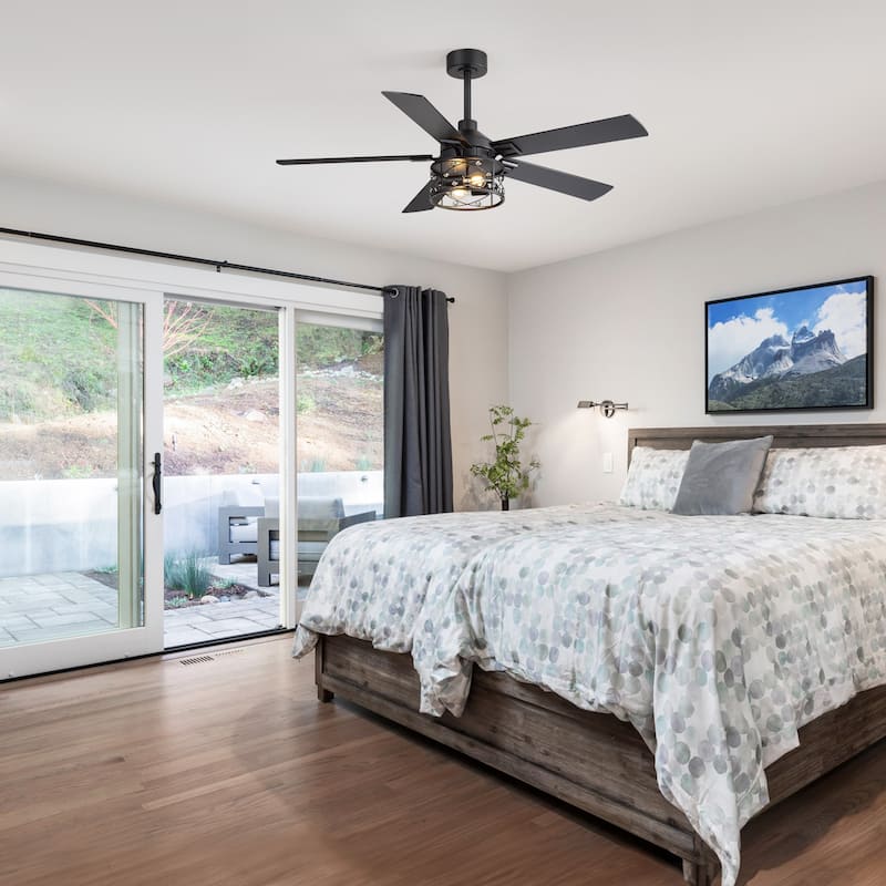 52-inch Reversible 5-Blade Caged Ceiling Fan with Remote and Light Kit
