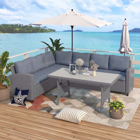 Outdoor Furniture Conversation Set, Sectional Sofa Set with Table
