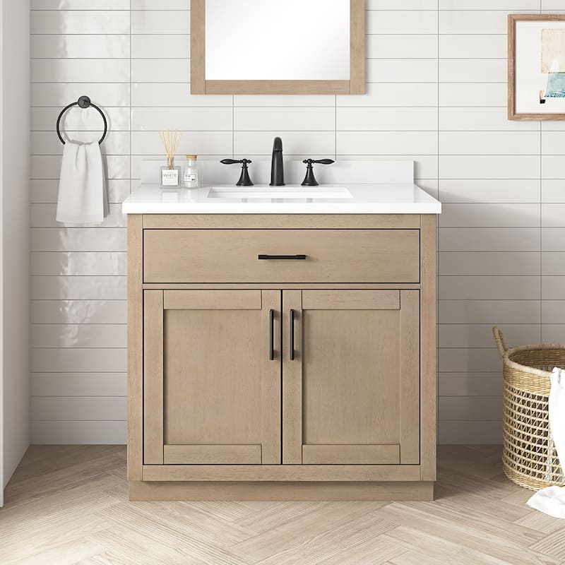 OVE Decors Bailey Bathroom Vanity with Power Bar - 36" - Sahara Birch