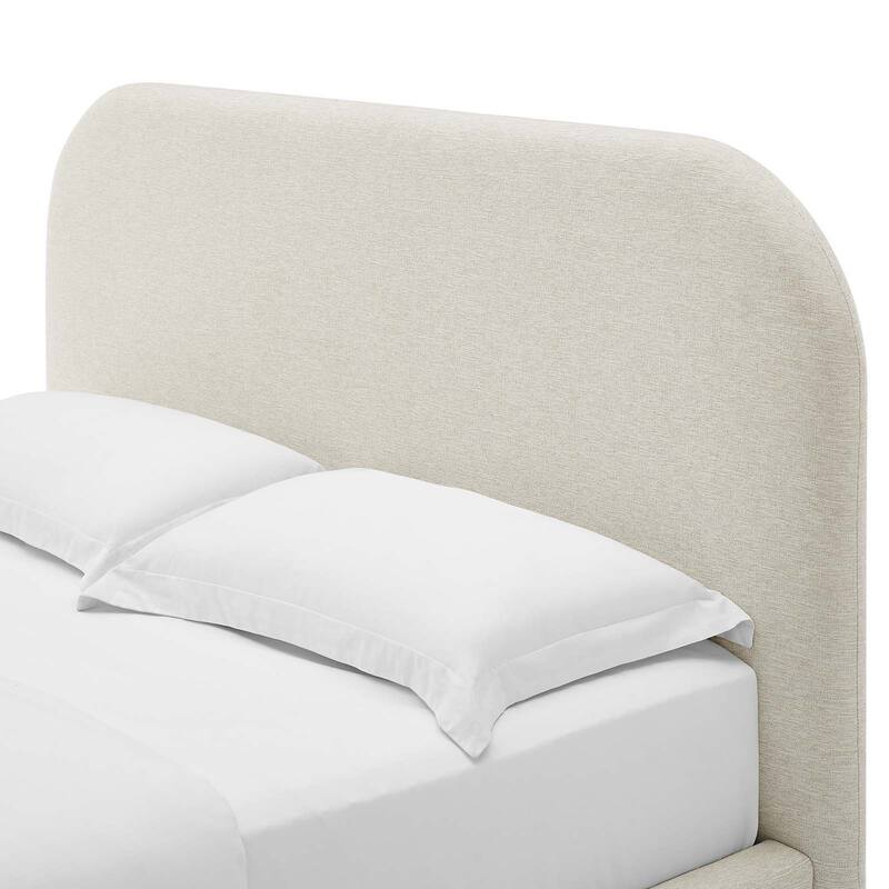 Hillsway Modern Curved Headboard Ivory Fabric Upholstered King Size Platform Bed