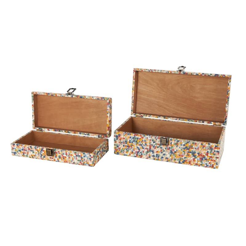 Fabric Handmade Storage Box with Bronze Latches - Set of 2 Gray and Multi Colored - Roche River Decor