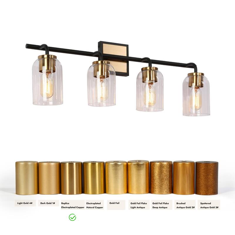 Modern Farmhouse Bathroom Vanity Light Black Gold Cylinder Glass Wall Sconce