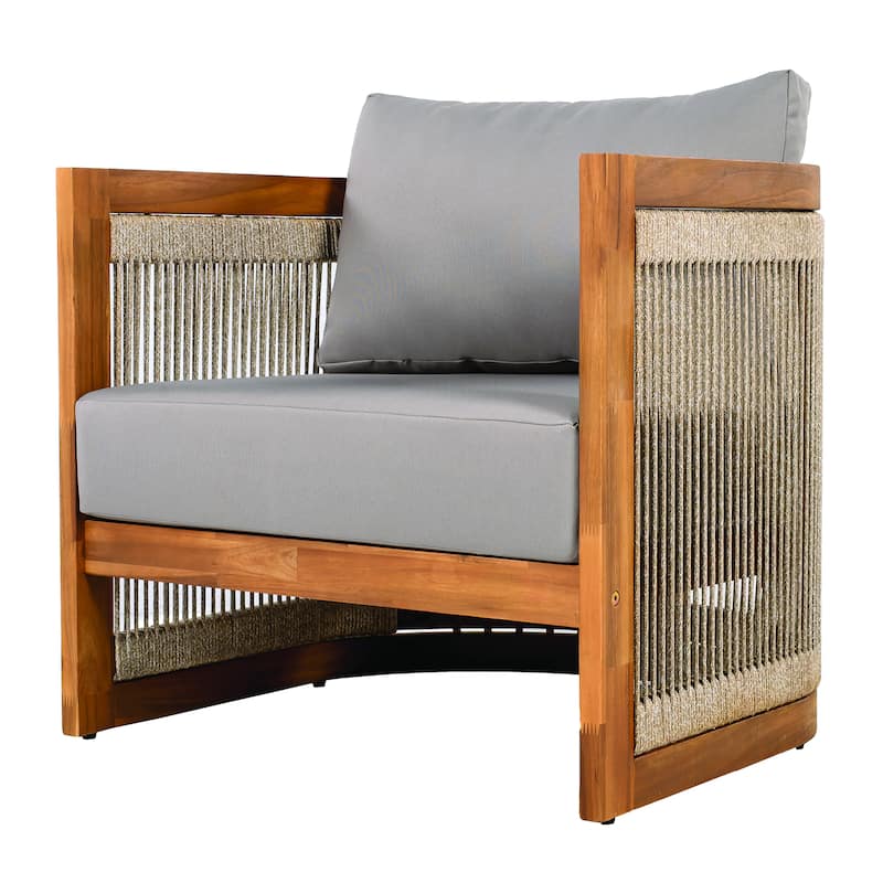 Christopher Knight Home - Outdoor 8-Piece Acacia Wood Patio Conversation Set with Rope Weave and Slatted Coffee Tables