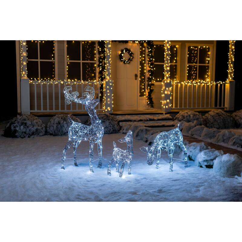 Joyfy 3 Packs Christmas Decoration Deer Family, 185 LED Lighted Rattan Reindeers Yard Lights, Cool White Deer
