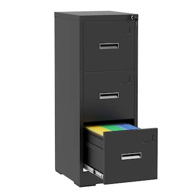 GDFStudio - Titan 3-Drawer Lockable Vertical File Cabinet, Metal Office Filing Cabinet with Label Frames - 3 Drawer