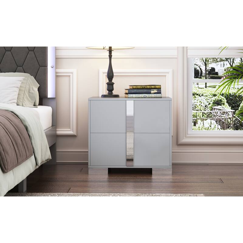 Elegant Nightstand Storage Cabinet with Metal Foot, Bedside Table Corner Table with 2 Drawers for Bedroom