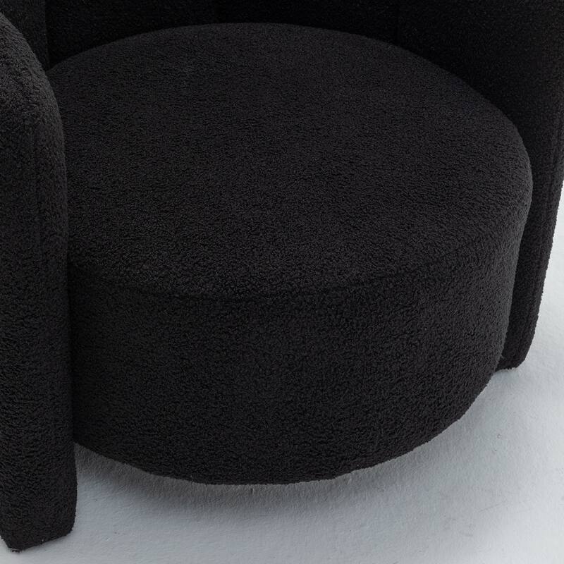 SEYNAR Modern Glam Teddy Fabric Upholstered Round Accent Chair with Flower Shaped Back Design