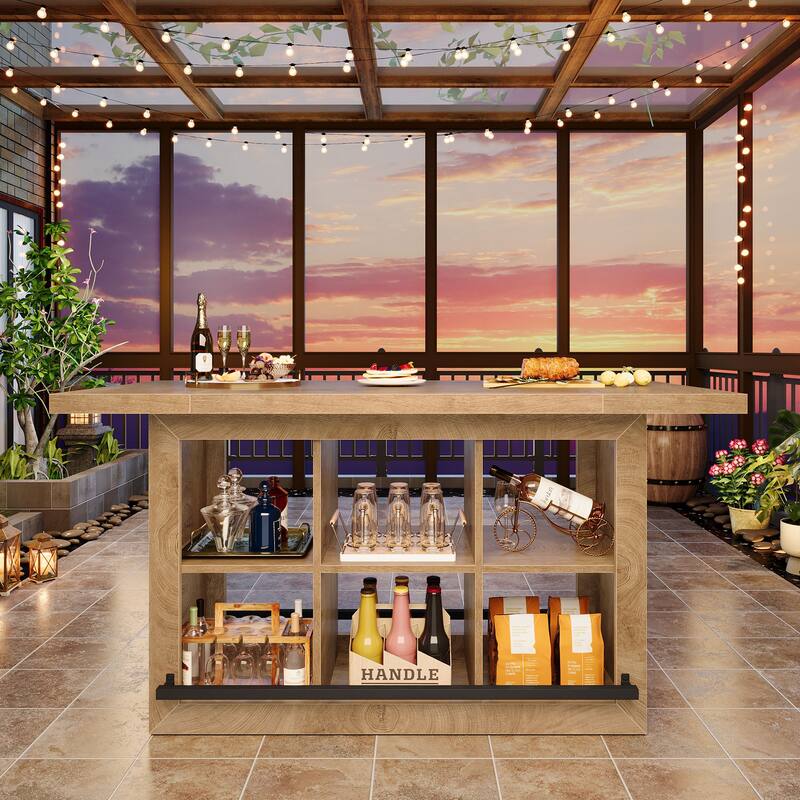 62.6" Rectangular Home Bar Table with 6 Spacious Cubbies