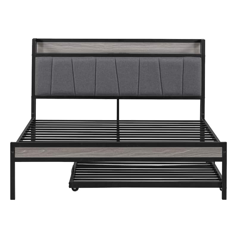 HomeRoots Black Metal Full Bed Frame With Trundle