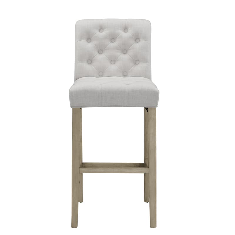 Set of 2 Aleen Beige Fabric Barstool with Roll Back and Tufted Buttons