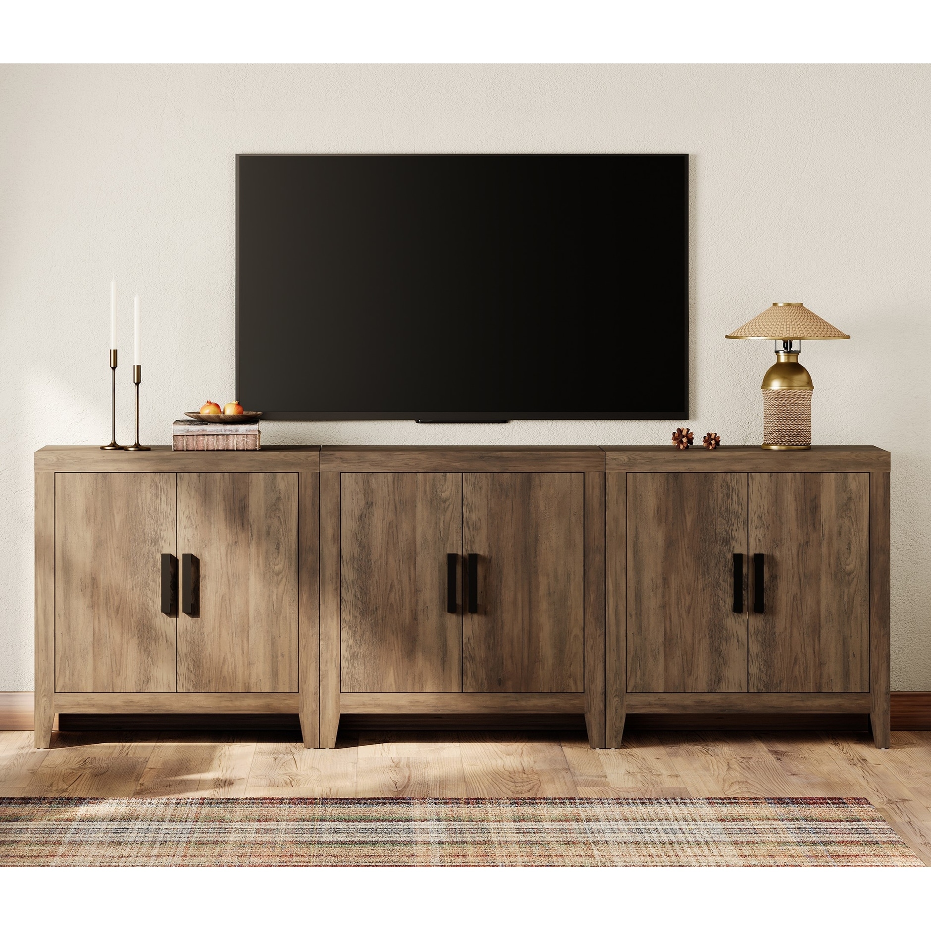 WAMPAT Modern Farmhouse Entertainment Center with Storage Door & Adjustable Shelf