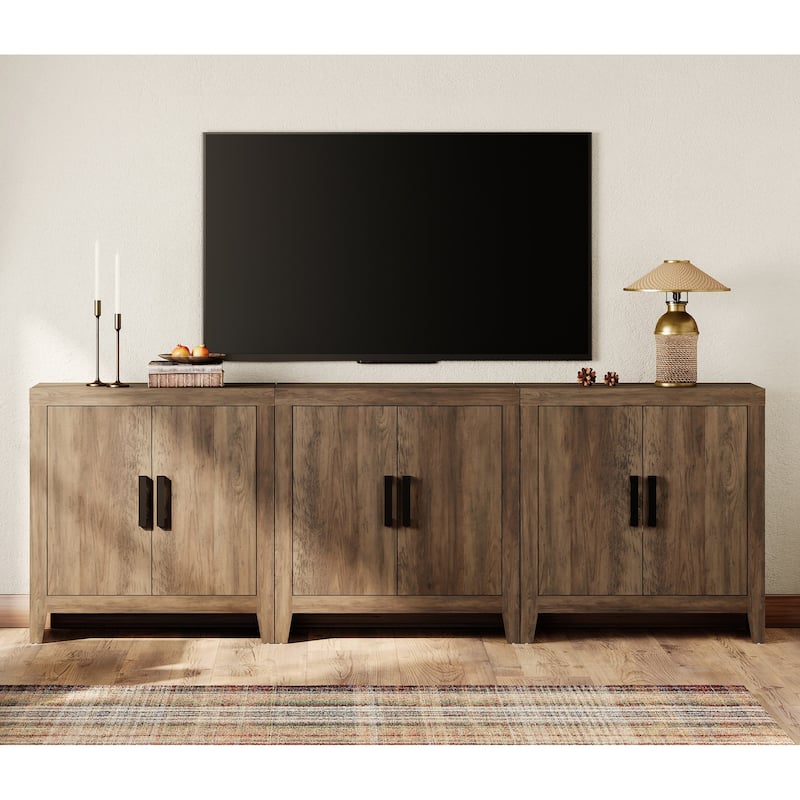 WAMPAT Modern Farmhouse TV Stand Cabinet, Entertainment Center with Adjustable Shelf - Brown - 93 inches